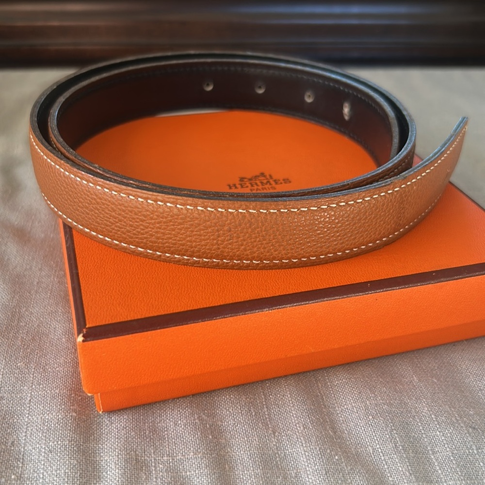 1” Hermes Brown Black Reversible Leather Belt - Authentic 🧡